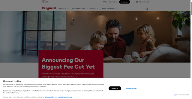 Security scan screenshot of https://www.vanguard.ca/en/home