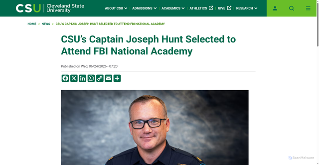 Security scan screenshot of https://www.csuohio.edu/news/csus-captain-joseph-hunt-selected-attend-fbi-national-academy