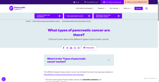 Security scan screenshot of https://www.pancreaticcancer.org.uk/information/just-diagnosed-with-pancreatic-cancer/types-of-pancreatic-cancer/