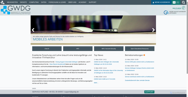 Security scan screenshot of https://gwdg.de