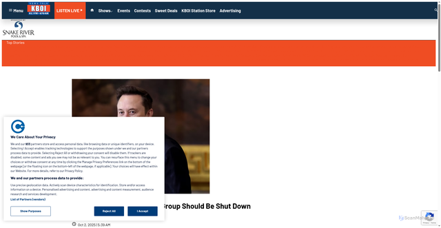 Security scan screenshot of https://www.kboi.com/2025/10/02/musk-calls-splc-evil-says-group-should-be-shut-down/