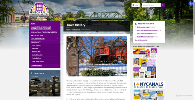 Security scan screenshot of https://senecafallsdevcorp.org/community/seneca-falls-history/