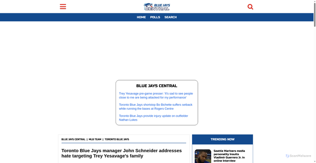Security scan screenshot of https://www.bluejayscentral.com/mlb-team/toronto-blue-jays/toronto-blue-jays-manager-john-schneider-addresses-abuse-targeting-trey-yesavage-family
