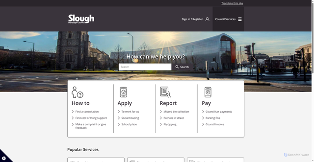 Security scan screenshot of http://www.slough.gov.uk