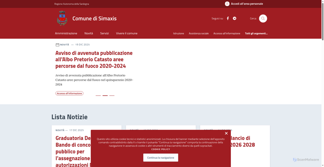 Security scan screenshot of https://comune.simaxis.or.it/