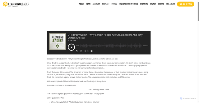 Security scan screenshot of https://learningleader.com/episode/011-brady-quinn-why-certain-people-are-great-leaders-and-why-others-are-not/