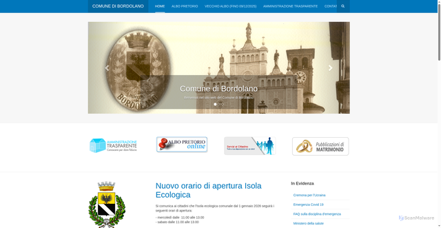 Security scan screenshot of https://www.comune.bordolano.cr.it/
