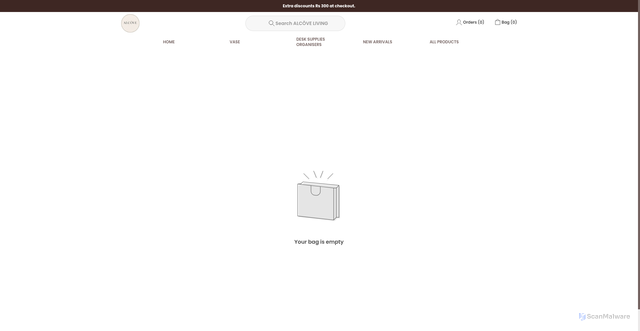 Security scan screenshot of https://alcoveliving.in/bag