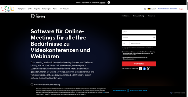 Security scan screenshot of https://zohomeeting.com