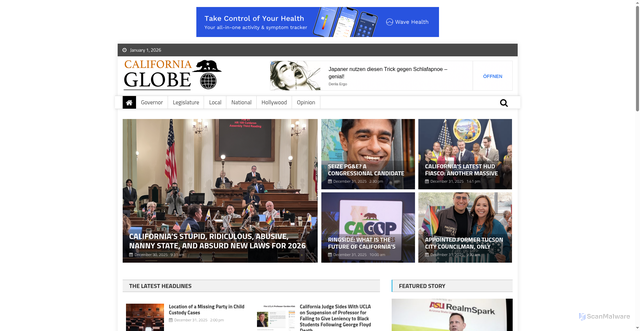 Security scan screenshot of https://californiaglobe.com/
