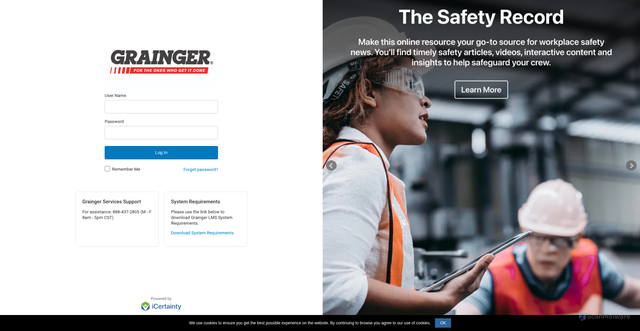 Security scan screenshot of https://graingerlms.icertainty.com