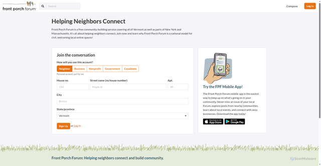 Security scan screenshot of https://frontporchforum.com/