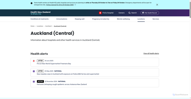 Security scan screenshot of https://info.health.nz/adhb-health-nz