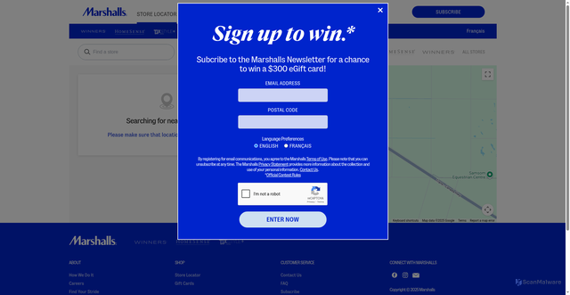 Security scan screenshot of https://www.marshalls.ca/en/storelocator