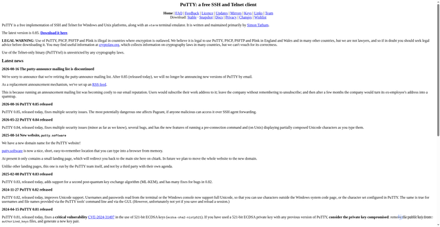 Security scan screenshot of https://www.chiark.greenend.org.uk/~sgtatham/putty/