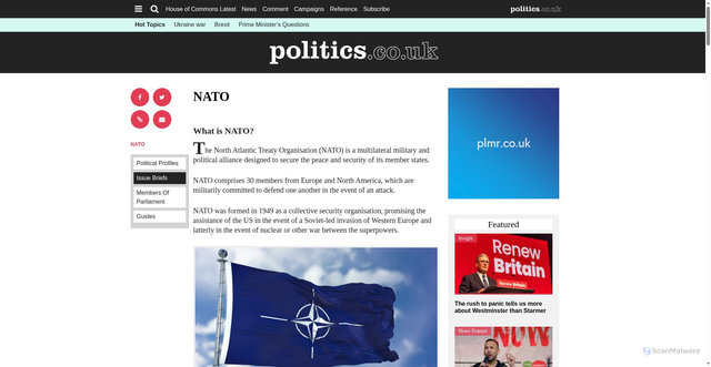 Security scan screenshot of https://www.politics.co.uk/reference/nato/
