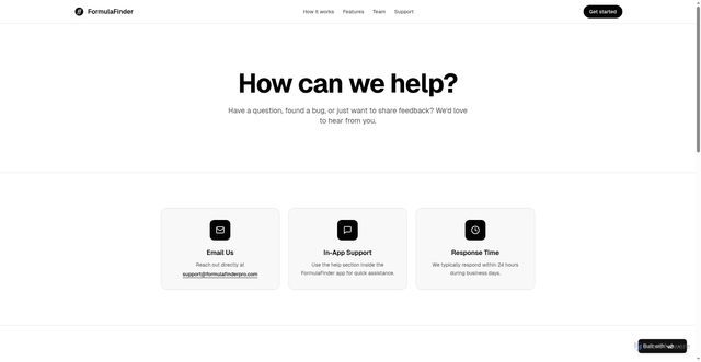 Security scan screenshot of https://formulafinderpro.com/support