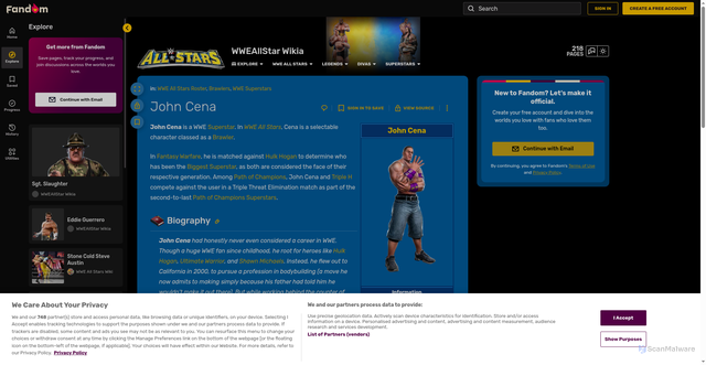 Security scan screenshot of https://wweallstar.fandom.com/wiki/John_Cena