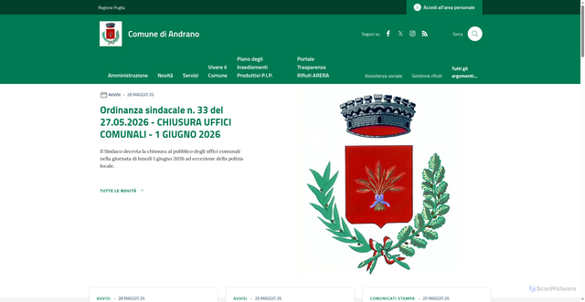 Security scan screenshot of https://www.comune.andrano.le.it