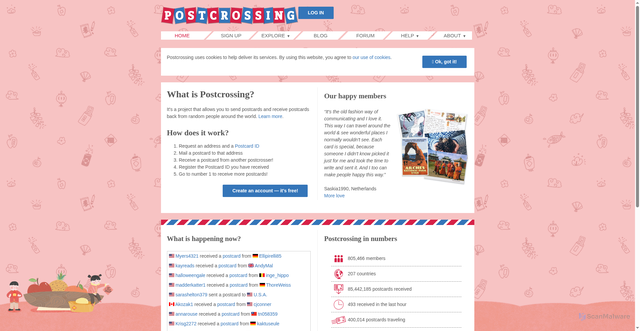 Security scan screenshot of https://www.postcrossing.com