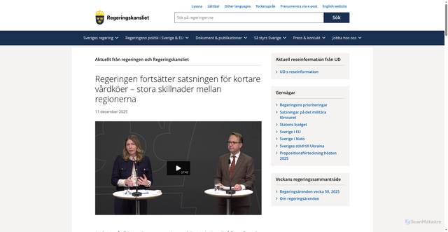 Security scan screenshot of https://www.regeringen.se/