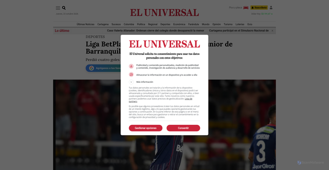 Security scan screenshot of https://www.eluniversal.com.co/deportes/2026/08/26/liga-betplay-dolorosa-derrota-para-junior-de-barranquilla-ante-el-america-de-cali/