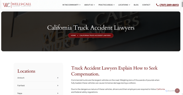 Security scan screenshot of https://www.wellscall.com/california-truck-accident-lawyer/