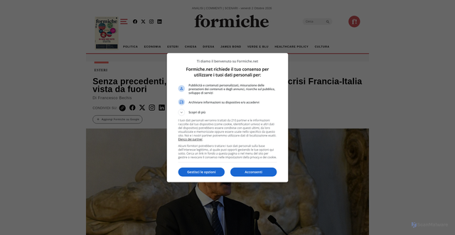 Security scan screenshot of https://formiche.net/2019/02/crisi-francia-italia-stampa-estera/