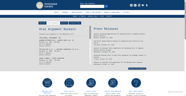 Security scan screenshot of https://tncourts.gov/