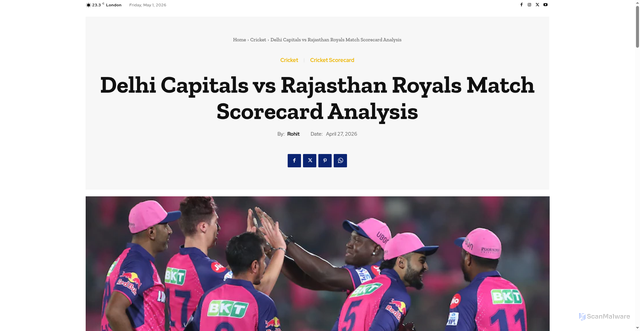 Security scan screenshot of https://cricketmatchkibaat.com/delhi-capitals-vs-rajasthan-royals-match-scorecard-analysis/