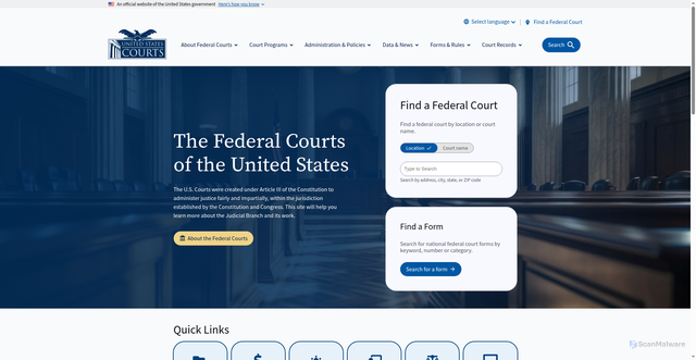 Security scan screenshot of https://www.uscourts.gov/