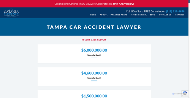 Security scan screenshot of https://www.cataniaandcatania.com/tampa-car-accident-lawyer/