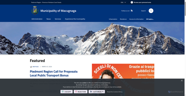 Security scan screenshot of https://www.comune.macugnaga.vb.it/it-it/home