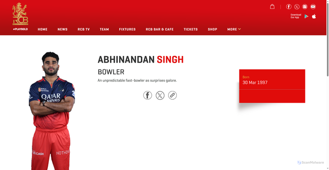 Security scan screenshot of https://www.royalchallengers.com/rcb-squad/abhinandan-singh