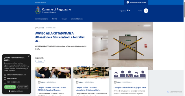 Security scan screenshot of https://www.comune.pagazzano.bg.it