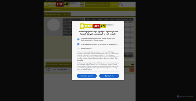 Security scan screenshot of https://www.tenislive.pl/wta/maja-chwalinska/