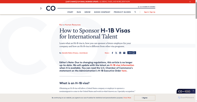 Security scan screenshot of https://www.uschamber.com/co/run/human-resources/sponsor-h1b-visas
