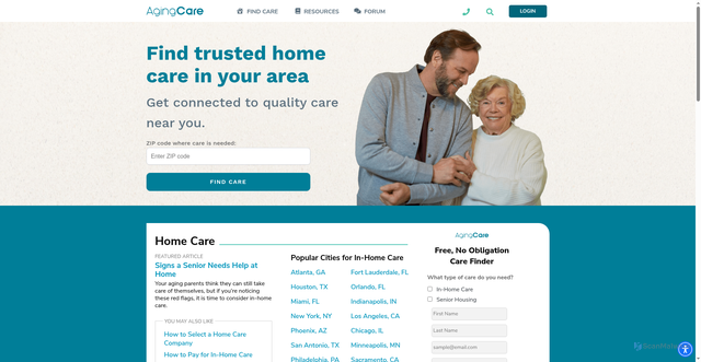 Security scan screenshot of https://agingcare.com