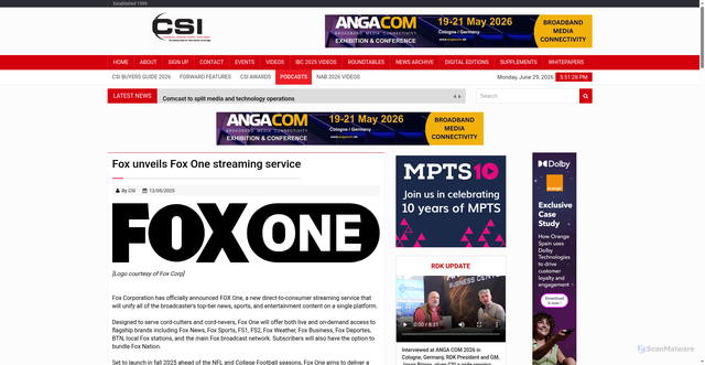 Security scan screenshot of https://www.csimagazine.com/csi/Fox-unveils-Fox-One-streaming-service.php