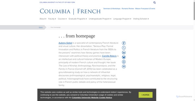 Security scan screenshot of https://french.columbia.edu/content/homepage