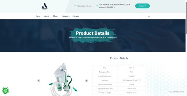 Security scan screenshot of https://client-arkaways.pages.dev/product/100-medical-grade-disposable-oxygen-mask-with-tubing-adult