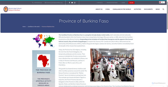 Security scan screenshot of https://www.camilliani.org/en/camilliani-nel-mondo/provincia-del-burkina-faso/