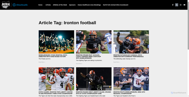 Security scan screenshot of https://www.sosaohio.com/tag/ironton-football/