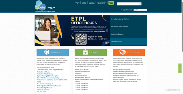 Security scan screenshot of https://jobs.mo.gov/