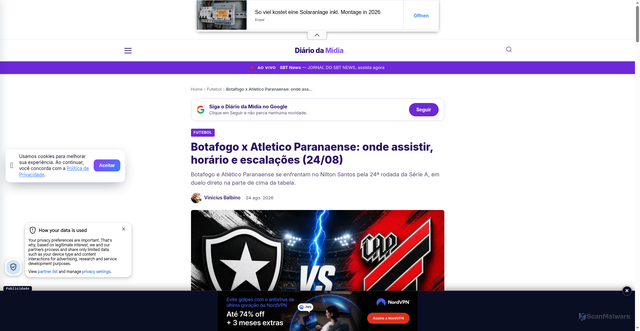 Security scan screenshot of https://diariodamidia.com.br/botafogo-x-atletico-paranaense-ao-vivo-24-08