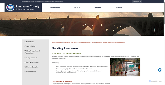 Security scan screenshot of https://www.co.lancaster.pa.us/2910/Flooding-Awareness