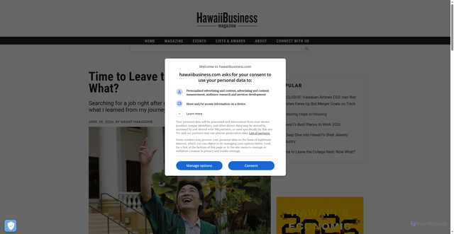 Security scan screenshot of https://www.hawaiibusiness.com/time-to-leave-the-college-nest-now-what/
