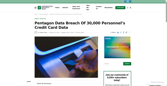 Security scan screenshot of https://informationsecuritybuzz.com/pentagon-data-breach/