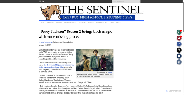 Security scan screenshot of https://deeprunsentinelonline.org/7629/entertainment/percy-jackson-season-2-brings-back-magic-with-some-missing-pieces/