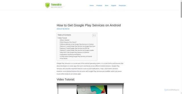 Security scan screenshot of https://www.tunesbro.com/blog/how-to-get-google-play-services-on-android/